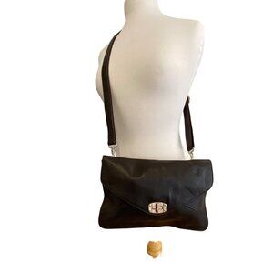 G.M. Shi Jia Black Pebbled Leather Crossbody Bag With Adjustable Strap & Secure
